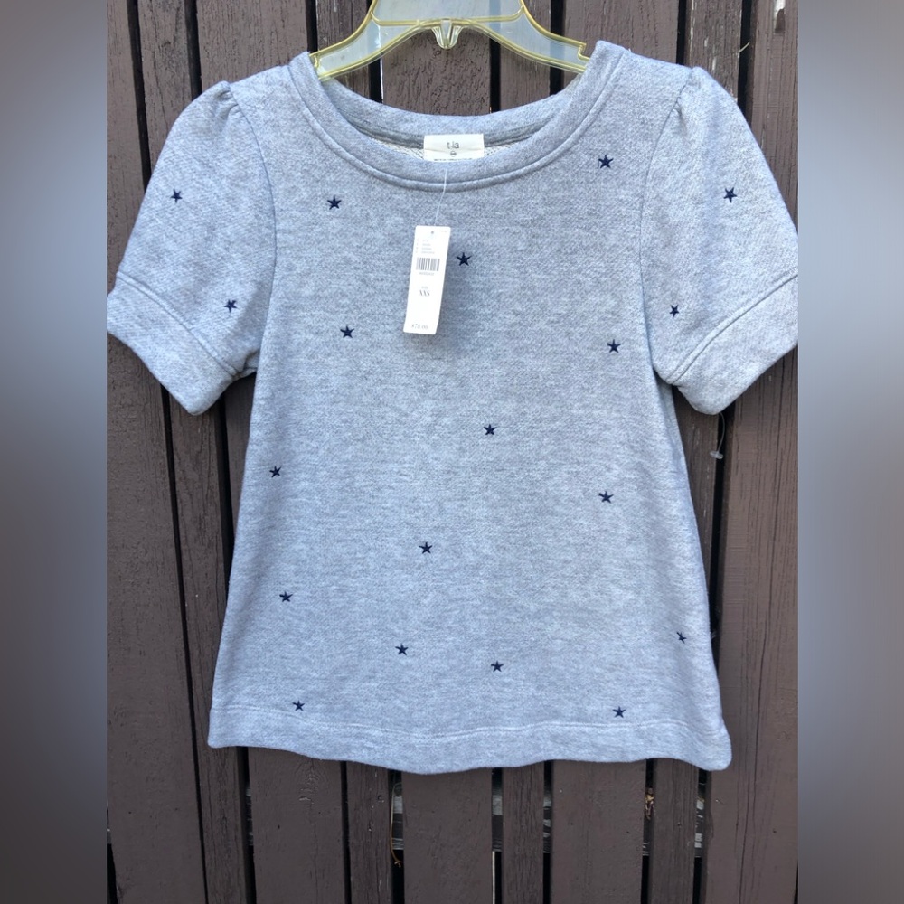 T.la star puff sleeve sweatshirt NWT Light Gray with stars embroidered XXS